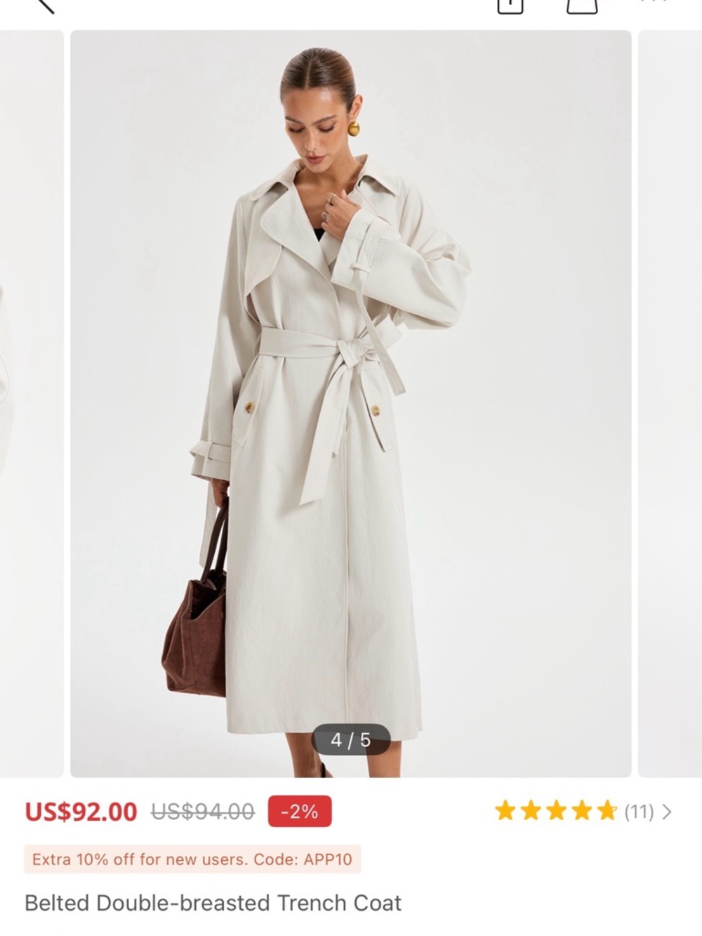 Commense Cream Belted Double-Breasted Trench Coat